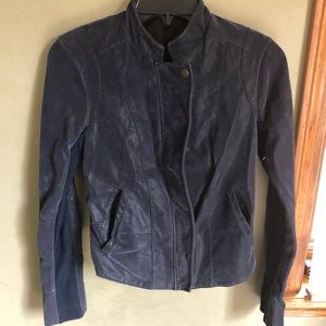 Free People Vegan Faux Leather Navy Moto Jacket